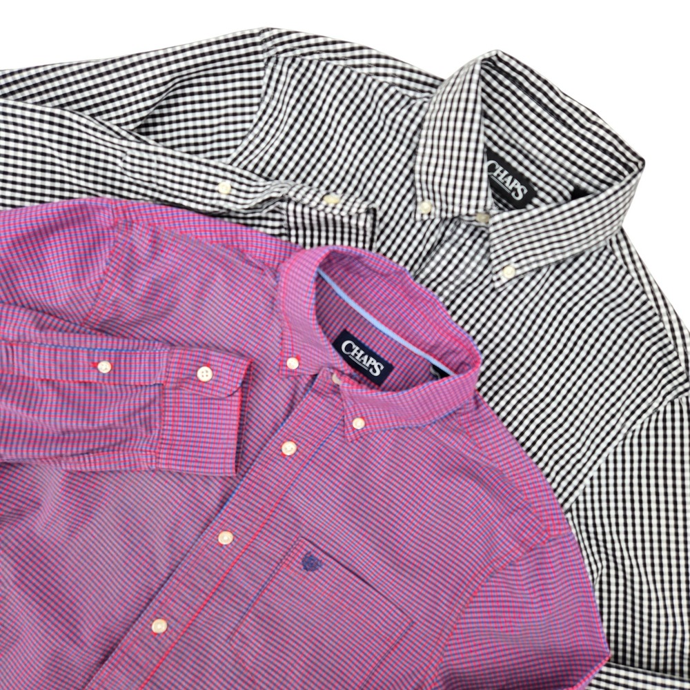 Chaps Small Button Down Mens Shirt Set of 2 Gingham & Micro Check Stretch